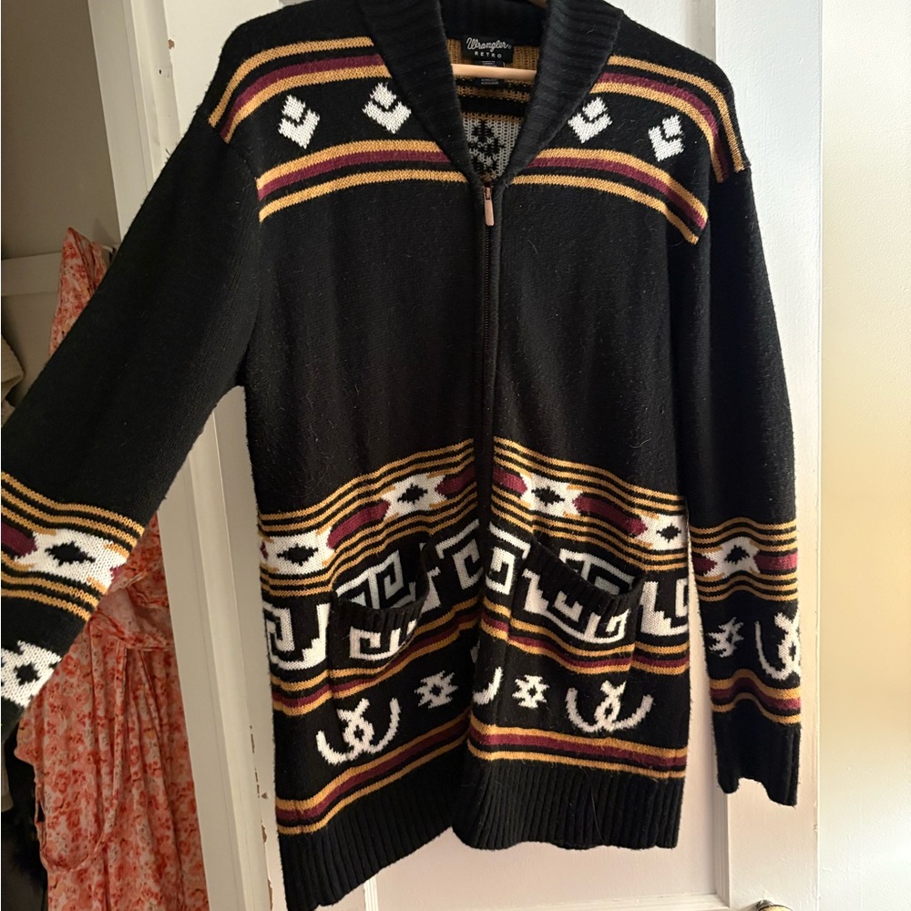 Wrangler Black Zip-Up Patterned women’s long sweater